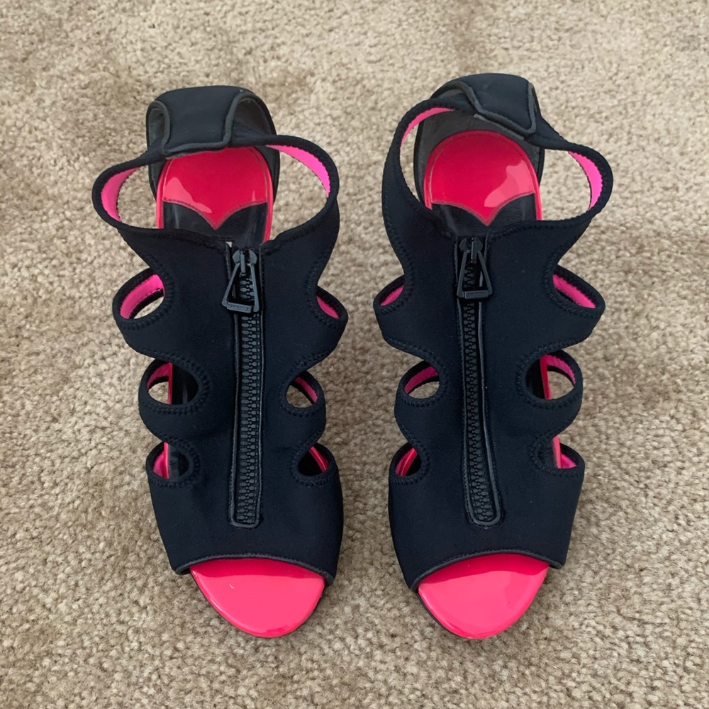 Jimmy Choo neoprene black and pink heels